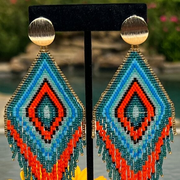 Handmade Beaded Long Sexy Fringe Dangle Drop Lightweight Tassel Post Earrings - Picture 4 of 8